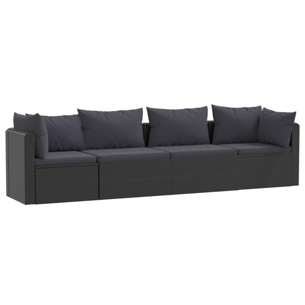 Sofa ogrodowa z poduszkami VIDAXL, czarna, 4 elementy
