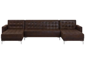 Sofa rozkładana BELIANI Aberdeen, Old Style, podkowa, brązowa, 83x348x168 cm - Beliani