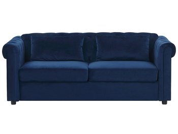 Sofa rozkładana BELIANI Chesterfield, welurowa, niebieska - Beliani