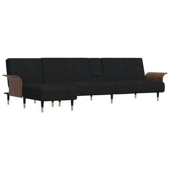 Sofa rozkładana L, czarna, 279x140x70 cm, aksamit - vidaXL
