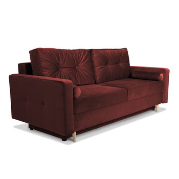 Sofa STELLA w kolorze ciemnoczerwonym z funkcją spania i pojemnikiem na pościel - Postergaleria