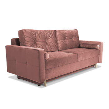 Sofa STELLA w kolorze różowym z funkcją spania i pojemnikiem na pościel - Postergaleria