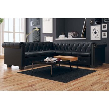 Sofa tapicerowana VIDAXL Chesterfield, czarna, 205x205x73 cm - vidaXL