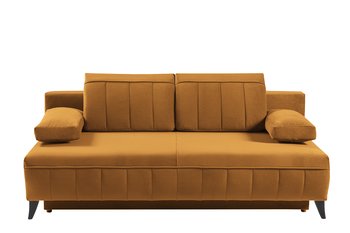 Sofa z funkcją spania z podłokietnikami welur musztarda VENTI - Konsimo