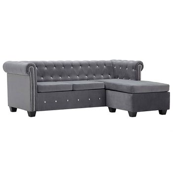 Sofa z leżanką w stylu Chesterfield ELIOR Charlotte, szara, 72x199x142 cm - Elior