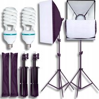 SOFTBOX 2 LAMPY FOTOGRAFICZNE STUDYJNE STATYW 50x70 OŚWIETLENIE ZESTAW 135W