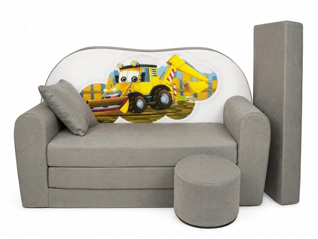 Sofy Dziecięce Kolorowe Wzory Rozkładane 100x170 CM Komplet Poduszka Pufa