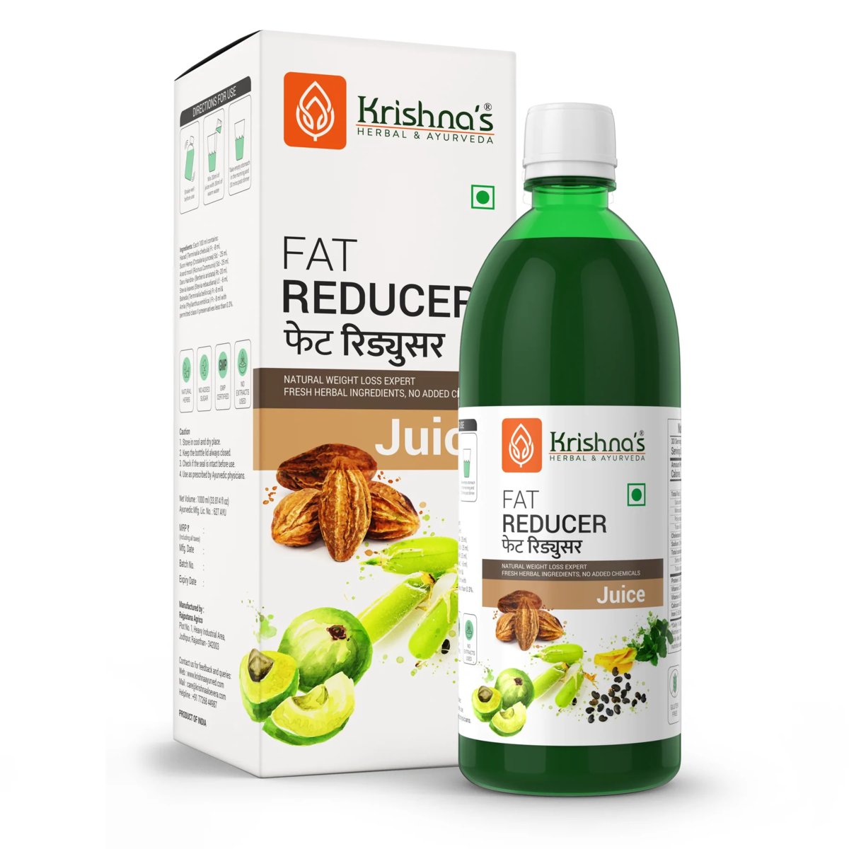 Fat Reducer Powder Sok wspomagający odchudzanie Fat Reducer Juice Krishnas 500ml - KRISHNA ...