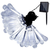 Solarna Girlanda Świetlna Ogrodowa Lampki Krople Led 6,5M Zimne