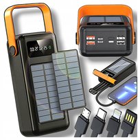 SOLARNY POWER BANK Z LATARKĄ 30000 mAh 10W | 4 KABLE + 4 USB | Z PASKIEM