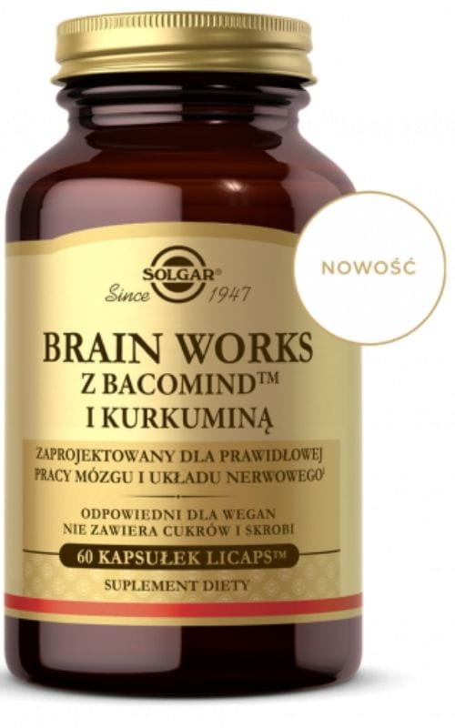 Фото - Вітаміни й мінерали SOLGAR Brain Works z BacomindTM i Kurkuminą Suplement diety, 60 kaps. 