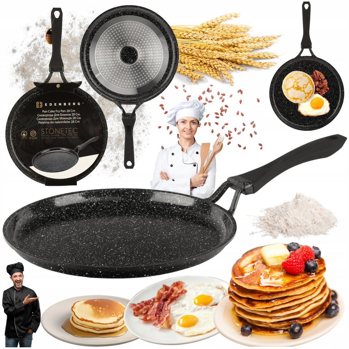 Edenberg Edenberg Solidna Patelnia Do Naleśników Patelnia Do Jajek Marmur Gaz Indukcja 28Cm