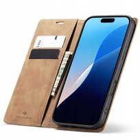 Solidne Etui Z KLAPKĄ PORTFEL Skórzane Case Obudowa do iPhone 16 Pro light brown Spacecase