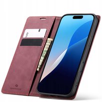 Solidne Etui Z KLAPKĄ PORTFEL Skórzane Case Obudowa do iPhone 16 Pro Max red Spacecase