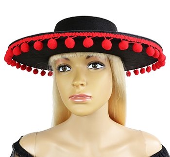 Sombrero z pomponikami, czarno-czerwona - GoDan