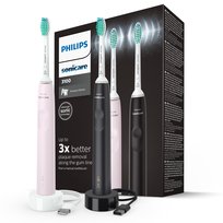 Soniczna szczoteczka do zębów PHILIPS Sonicare 3100, 2 szt - czarna i różowa ochrona dziąseł czujnik nacisku USB