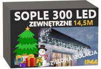 Sople 300 LED Zewnętrzne Zielony Kabel IP44 Stałe+Flash Zimna biel