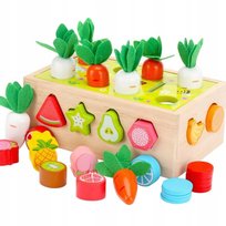 SORTER KLOCKI DREWNIANE KOSTKA MONTESSORI WARZYWA OWOCE 31 ELEMENTÓW