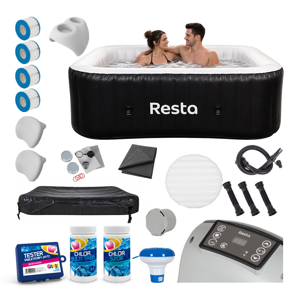 SPA ogrodowe dmuchane 180cm 2040W 4-osobowe czarny zestaw premium Resta Leros