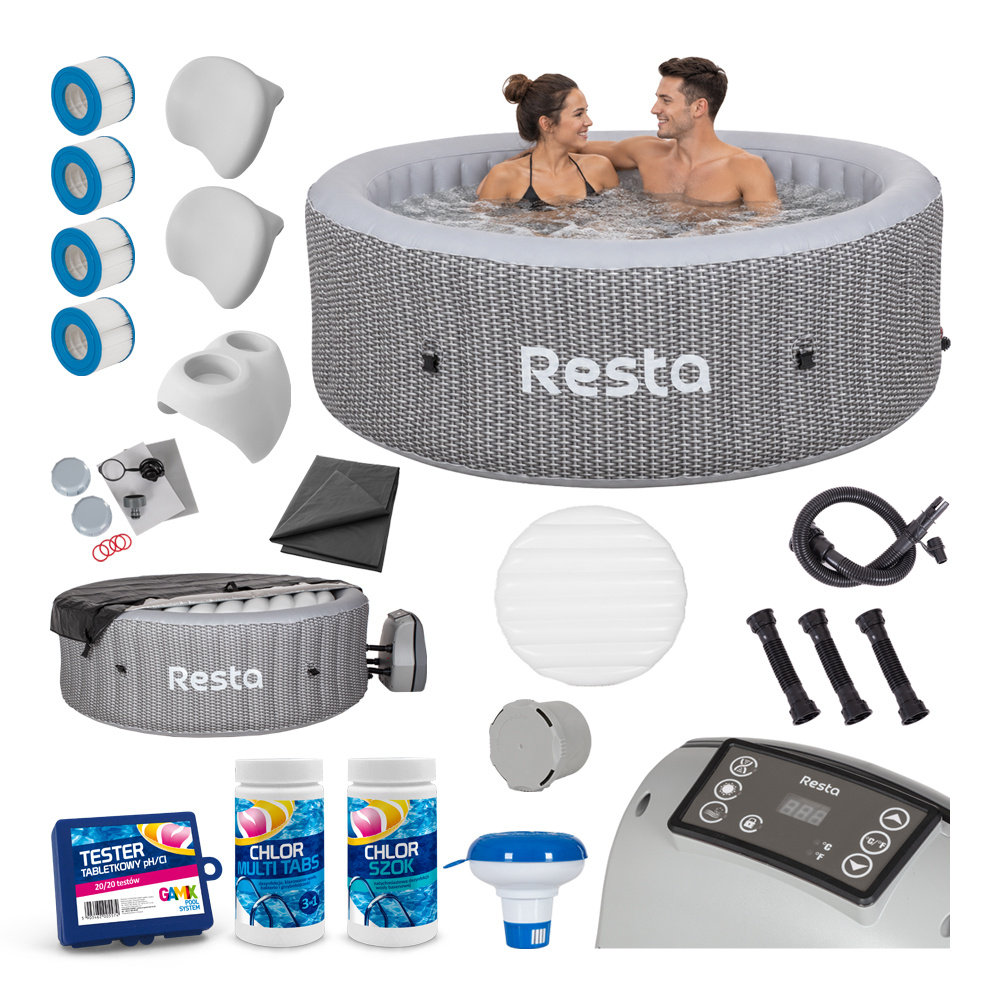 SPA ogrodowe dmuchane 204cm 2040W 6-osobowe szary zestaw premium Resta Symi