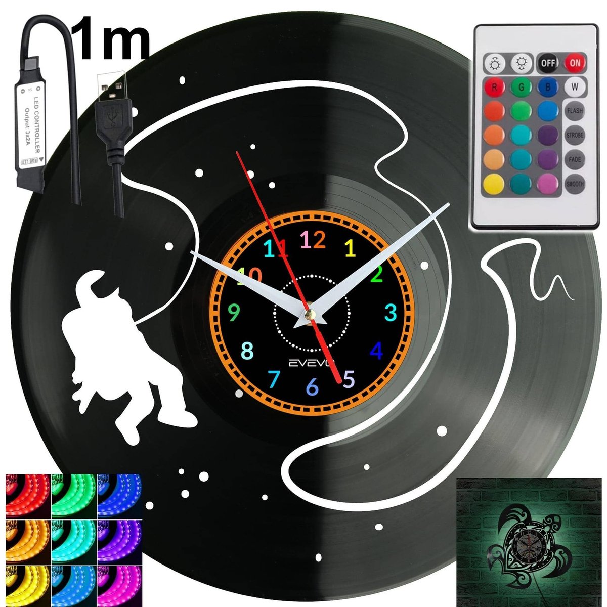 Spaceman Kosmonauta Zegar Ścienny Podświetlany LED RGB Na Pilota Płyta ...