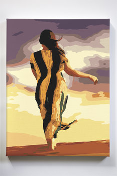 Spacer po pustyni, piasek, wiatr, kobieta, sukienka, malowanie po numerach - Akrylowo