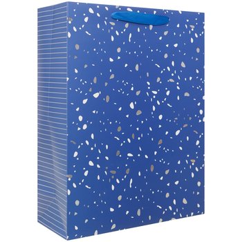 SPARKLEZ, Torba prezentowa granatowa ze srebrnym nadrukiem lastryko, rozmiar L - Empik