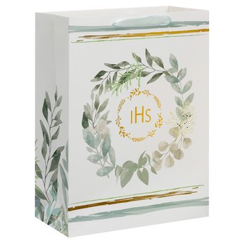 SPARKLEZ, Torba prezentowa na komunię, wieniec z gałązek i IHS, rozmiar M - Sparklez