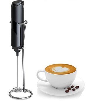 Spieniacz do mleka ze stojakiem, ręczny mikser do napojów do latte, cappuccino, matchy i gorącej czekolady (czarny) - Other