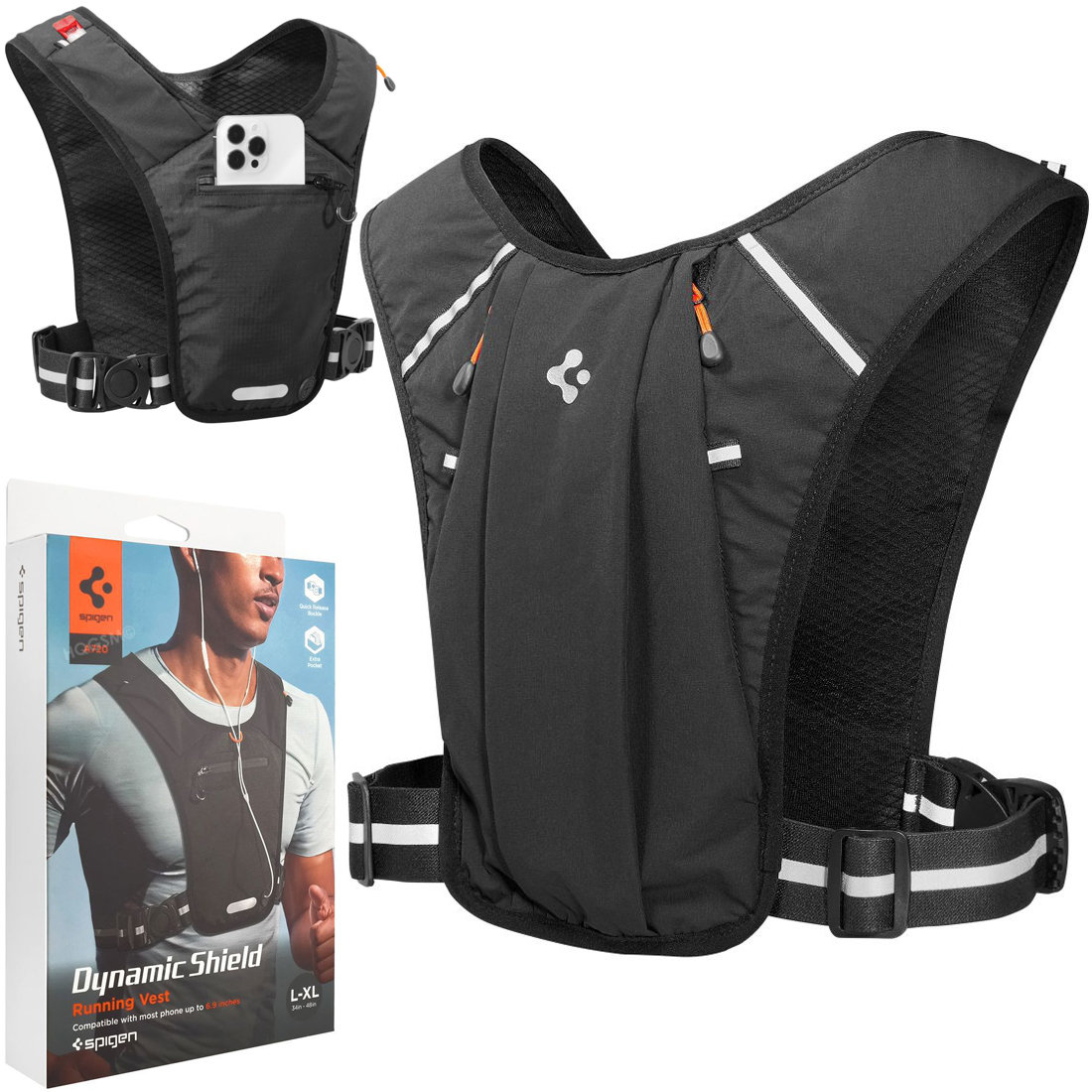 Spigen Running Vest | Kamizelka do Biegania | Odblaskowa Lekka z Kieszeniami | Szelki na Softflask Bukłak | L-XL