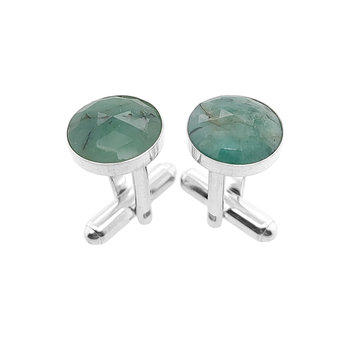 Spinki do mankietów Szmaragd okrągły w oprawie (S1319) Srebro [925] - ManufakturaSpinek