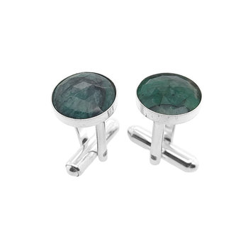 Spinki do mankietów Szmaragd okrągły w oprawie (S1361) Srebro [925] - ManufakturaSpinek