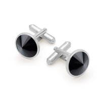 Spinki do mankietu z ciemnym kamieniem, srebro 925 : Kamienie naturalne - kolor - onyx czarny, Srebro - kolor pokrycia - Pokrycie platyną