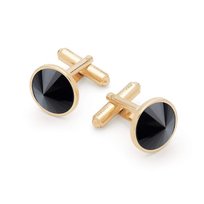 Spinki do mankietu z ciemnym kamieniem, srebro 925 : Kamienie naturalne - kolor - onyx czarny, Srebro - kolor pokrycia - Pokrycie żółtym 18K złotem