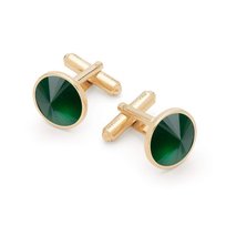 Spinki do mankietu z jadeitem, srebro 925 : Kamienie naturalne - kolor - jadeit zielony ciemny, Srebro - kolor pokrycia - Pokrycie żółtym 18K złotem