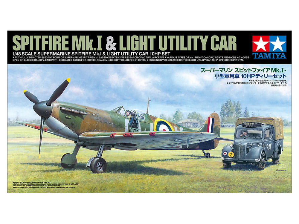 Фото - Збірна модель TAMIYA Spitfire Mk.I And Light Utility Car 10Hp 1:48  25211 