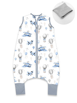 Śpiworek do spania z nogawkami OCIEPLANY "S" BAWEŁNA 100% SAMOLOTY BŁĘKIT - MimiNu by Kieczmerski