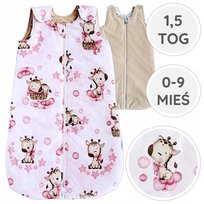 ŚPIWOREK OCIEPLANY DWUSTRONNY 1,5 TOG PODWÓJNY ZAMEK 0-9 M BAWEŁNA BabyU