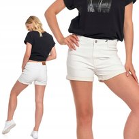 Spodenki Damskie Jeansowe Bawełniane Z Kieszeniami Wygodne Szorty Moraj M White