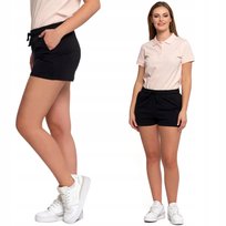 Spodenki Damskie Krótkie Wygodne Szorty Dresowe Wiązane Bawełna Moraj 3Xl Black