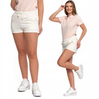 Spodenki Damskie Krótkie Wygodne Szorty Dresowe Wiązane Bawełna Moraj 3Xl White