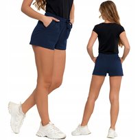SPODENKI DAMSKIE KRÓTKIE WYGODNE SZORTY DRESOWE WIĄZANE BAWEŁNA MORAJ S NAVY