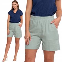 Spodenki Damskie Lniane Z Kieszeniami Wygodne Przewiewne Szorty Moraj M Green