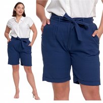 Spodenki Damskie Lniane Z Kieszeniami Wygodne Z Wiązaniem Szorty Moraj M Navy