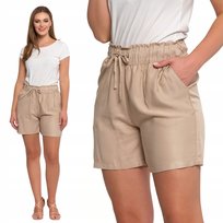 Spodenki Damskie Wysoki Stan Z Kieszeniami Przewiewne Szorty Moraj S Beige