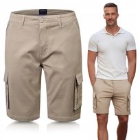 Spodenki SZORTY z Kieszeniami Cargo Męskie DOUBLE Beżowe XXL Pako Jeans Pako Jeans