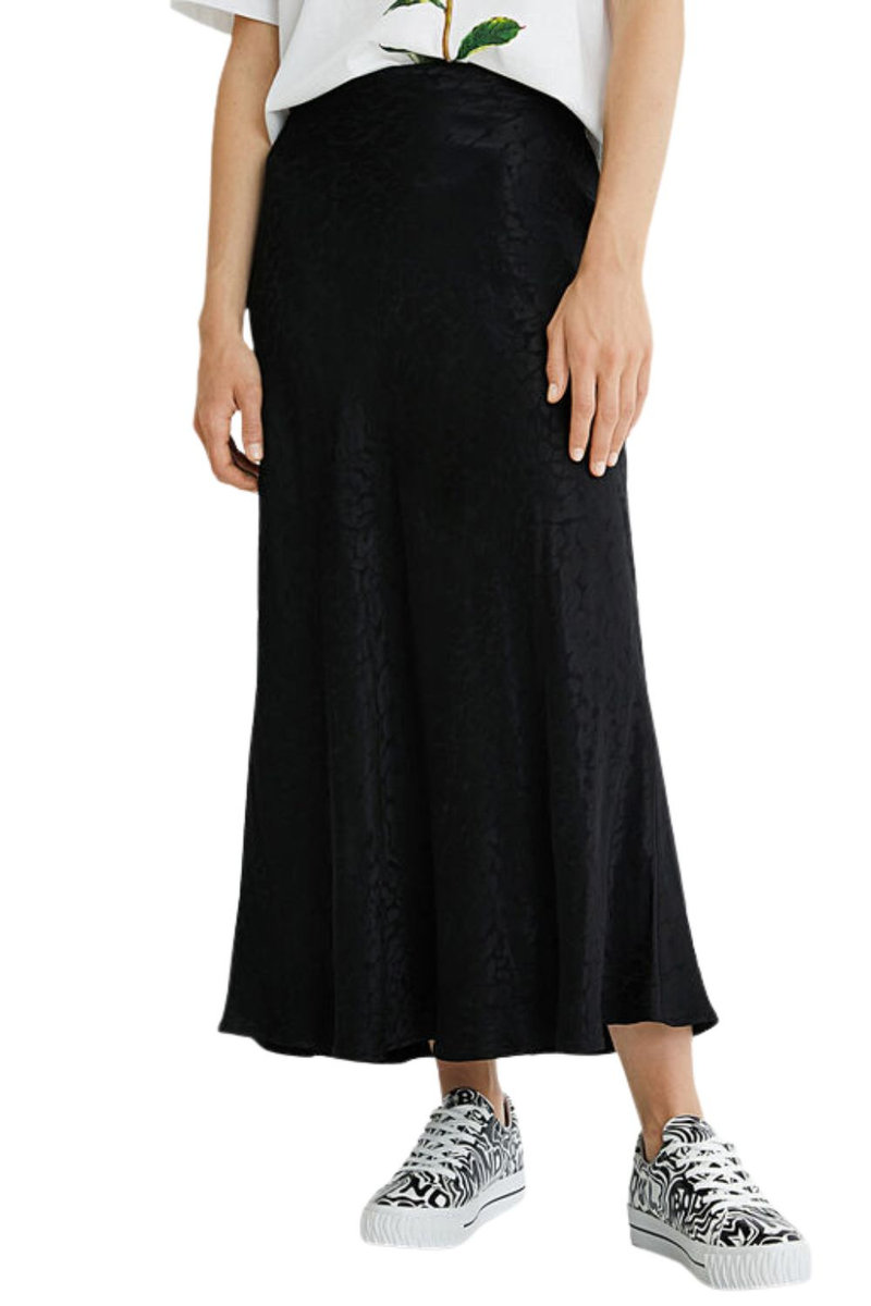 DESIGUAL Spódnica damska Desigual Demi długa czarna satynowa-XS