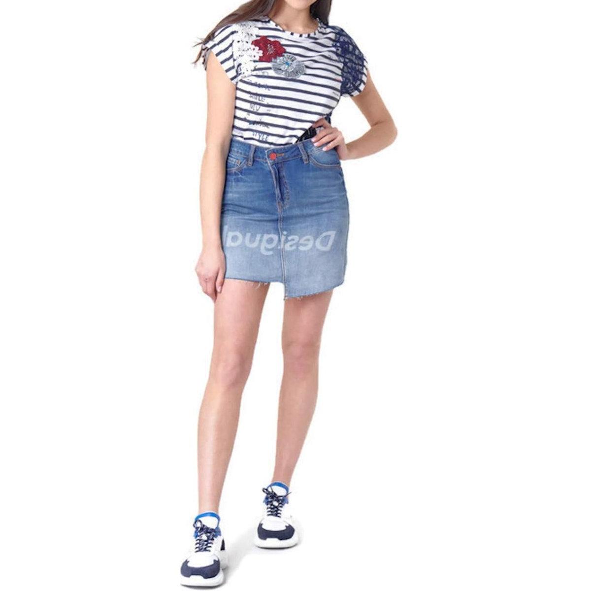 DESIGUAL Spódnica damska Desigual Fal Log jeansowa mini asymetryczna-W26
