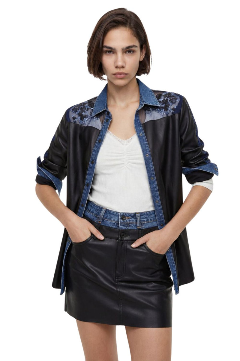 DESIGUAL Spódnica damska Desigual Marie Cuire z imitacji skóry i jeansu-XS