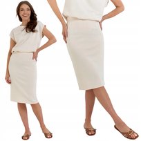 SPÓDNICA DAMSKA OŁÓWKOWA DZIANINOWA Z WISKOZY ELEGANCKA MORAJ L ECRU